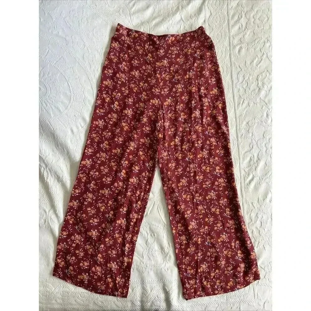 Floral Red Crop Top & High Waisted Pants Set Boho Festival Aeropostale Size M